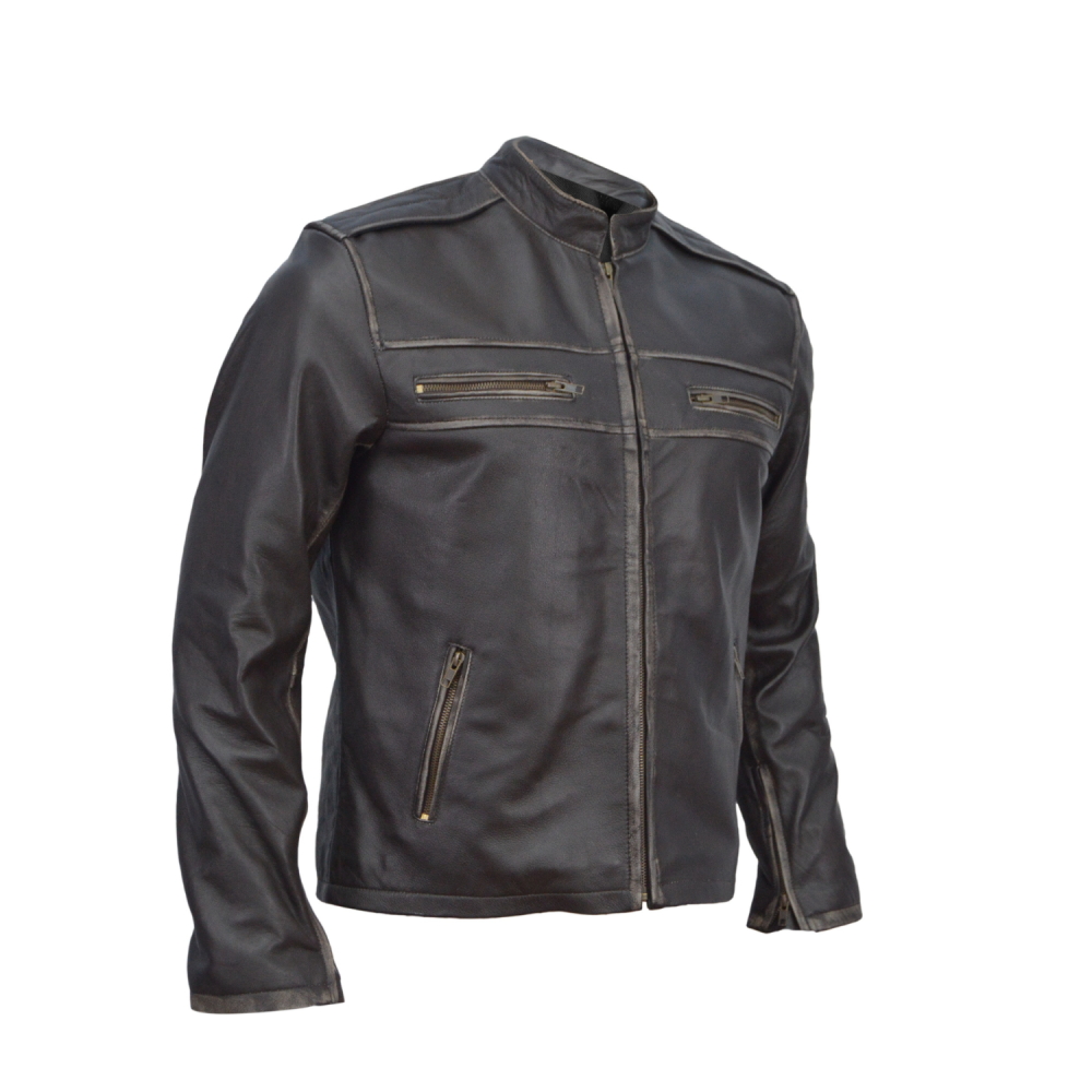 Mens Vintage Brown Biker Motorcycle Regular Fit Stylish Real Leather Jacket 3852